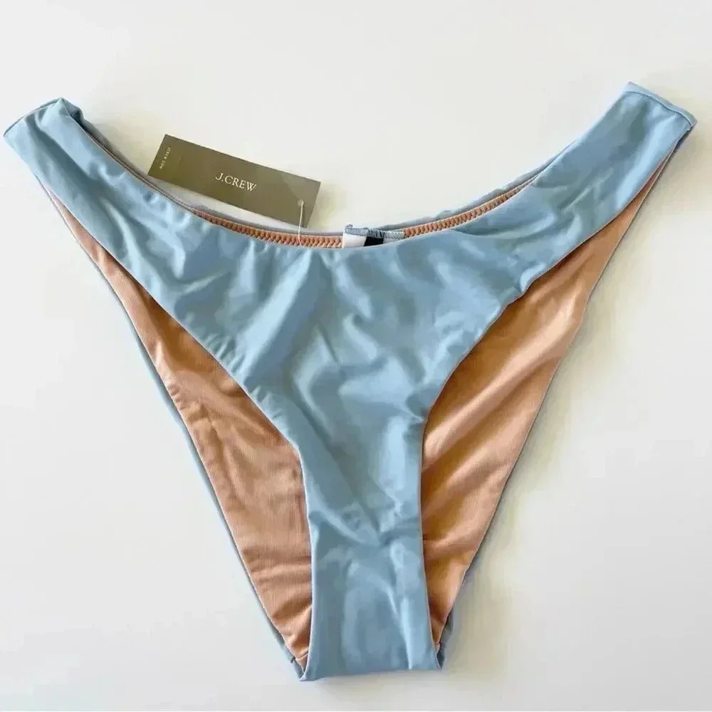 J.Crew Curved waist High Leg Cut cheeky bikini bottom in Blue Mist Small NWT